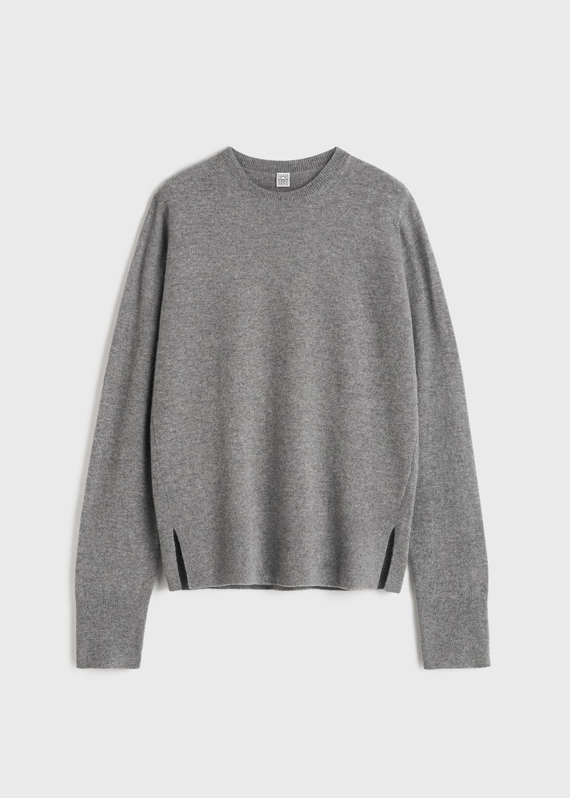 Crew-neck cashmere knit grey melange - 1