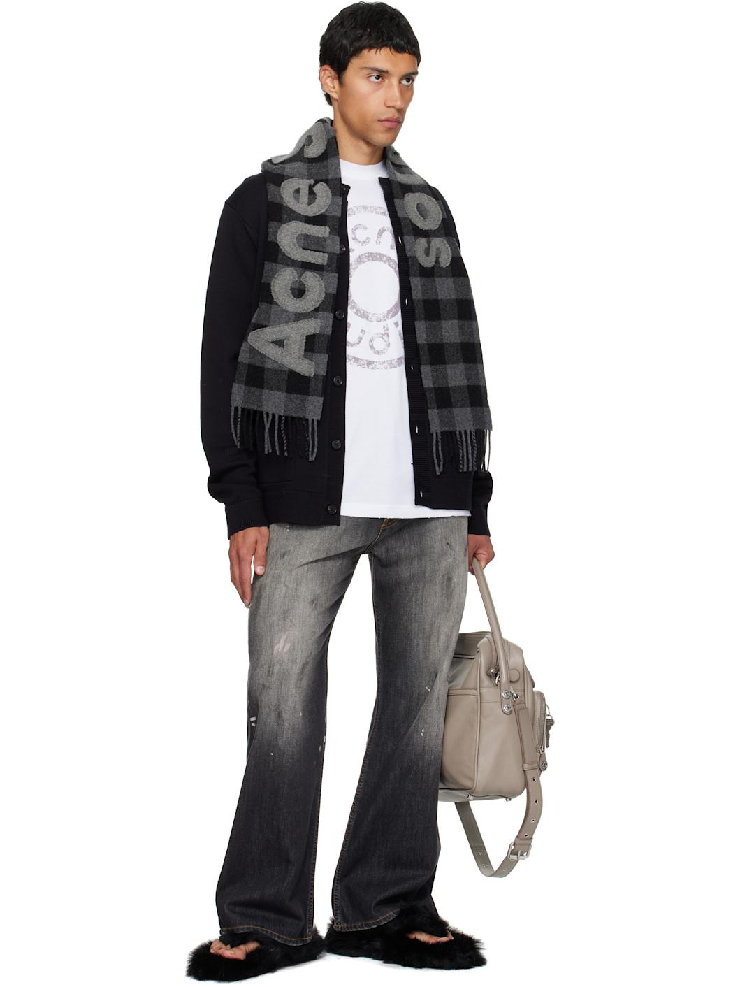 Black & Gray Check Logo Scarf - 3