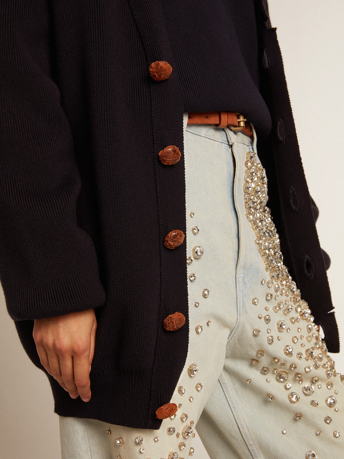 Women's cardigan in distressed dark blue cotton - 5
