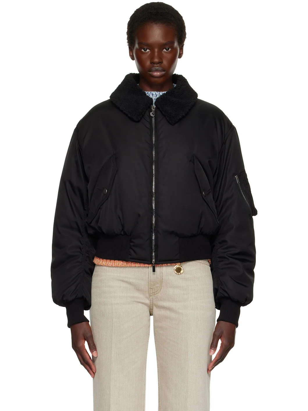 Black Collared Bomber Jacket - 1