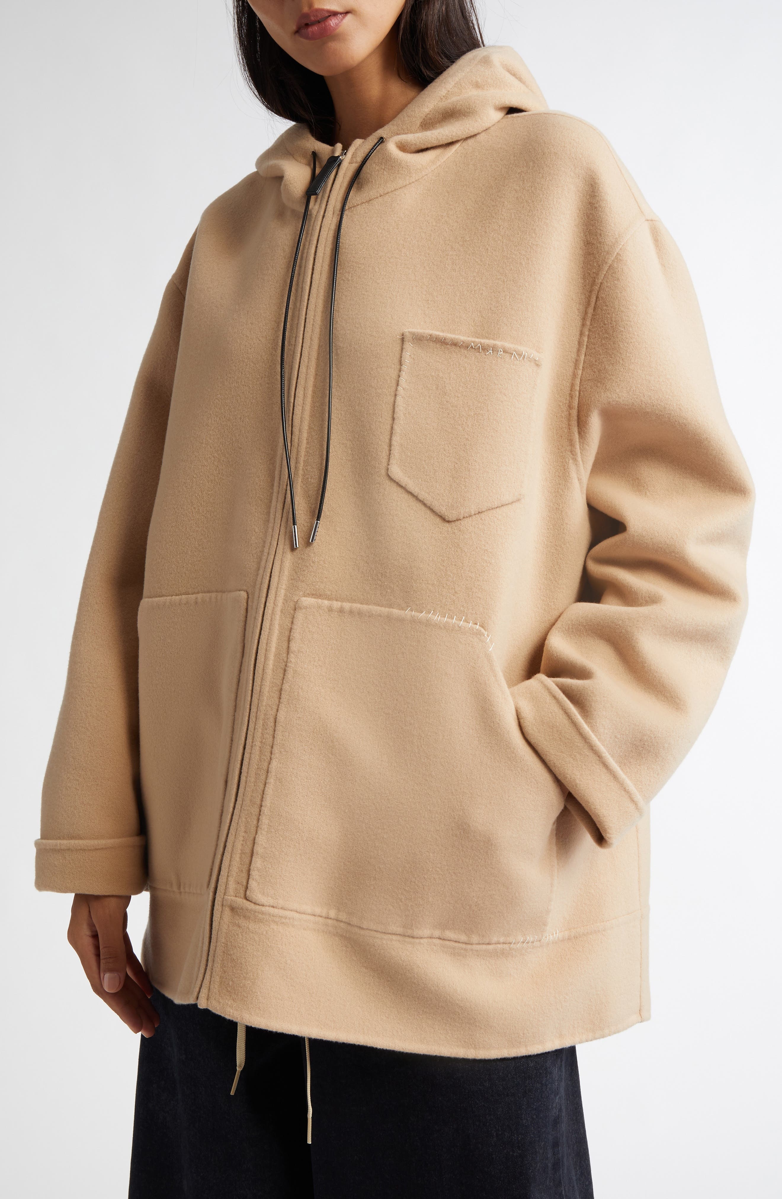 Marni Oversize Virgin Wool & Cashmere Hooded Parka in Light Camel at Nordstrom - 5