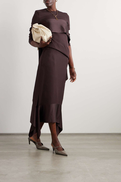 Totême Asymmetric fluted satin-trimmed wool-crepe skirt outlook
