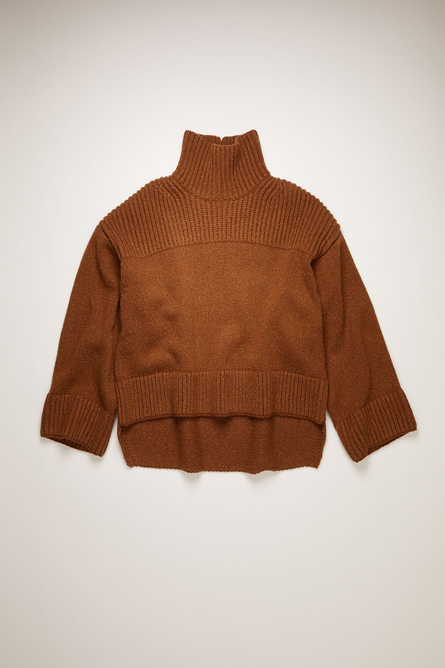 High-neck ribbed sweater almond brown - 5