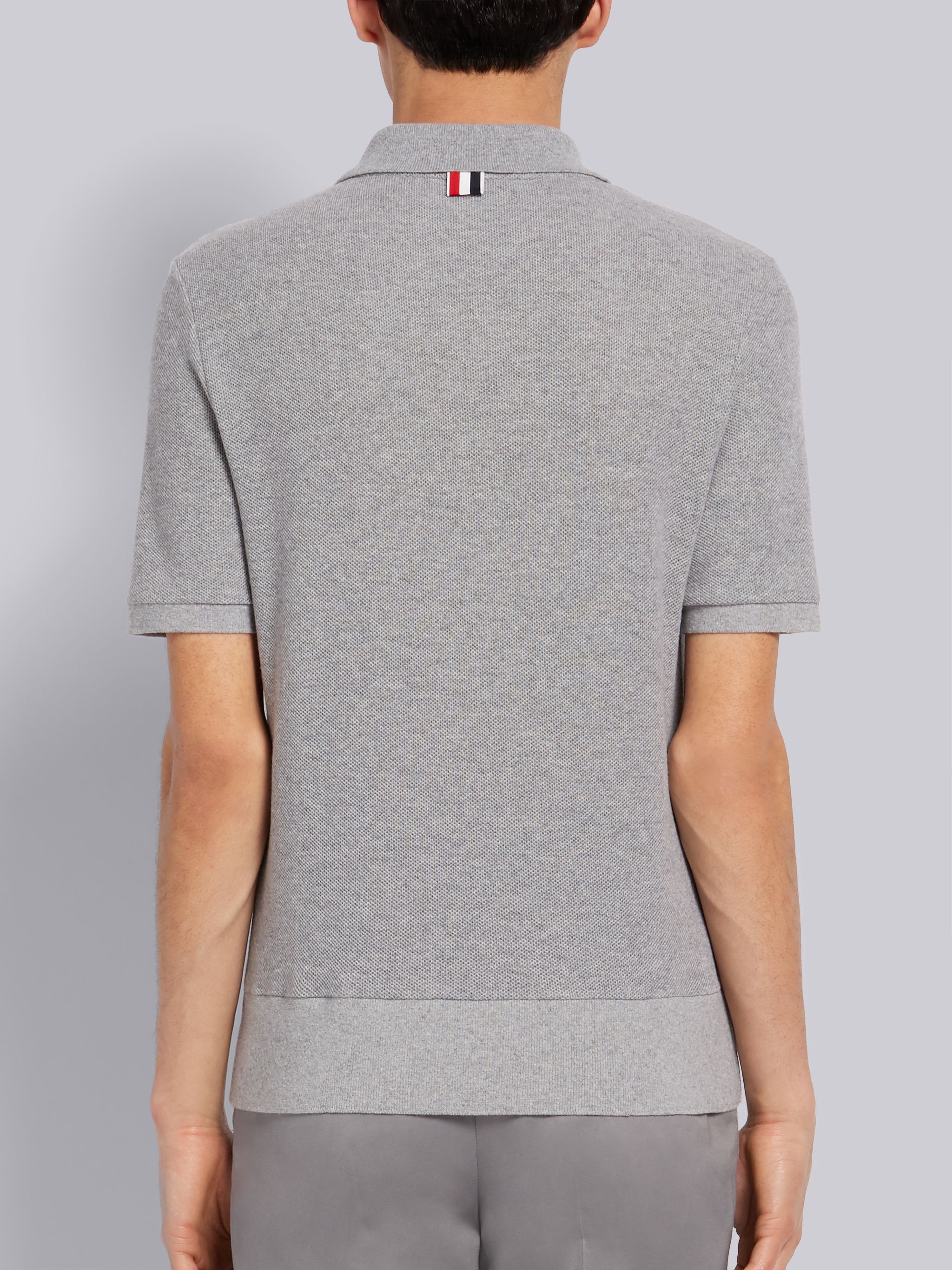 Light Grey Cashmere Pique Short Sleeve Rib Cuff Polo - 3