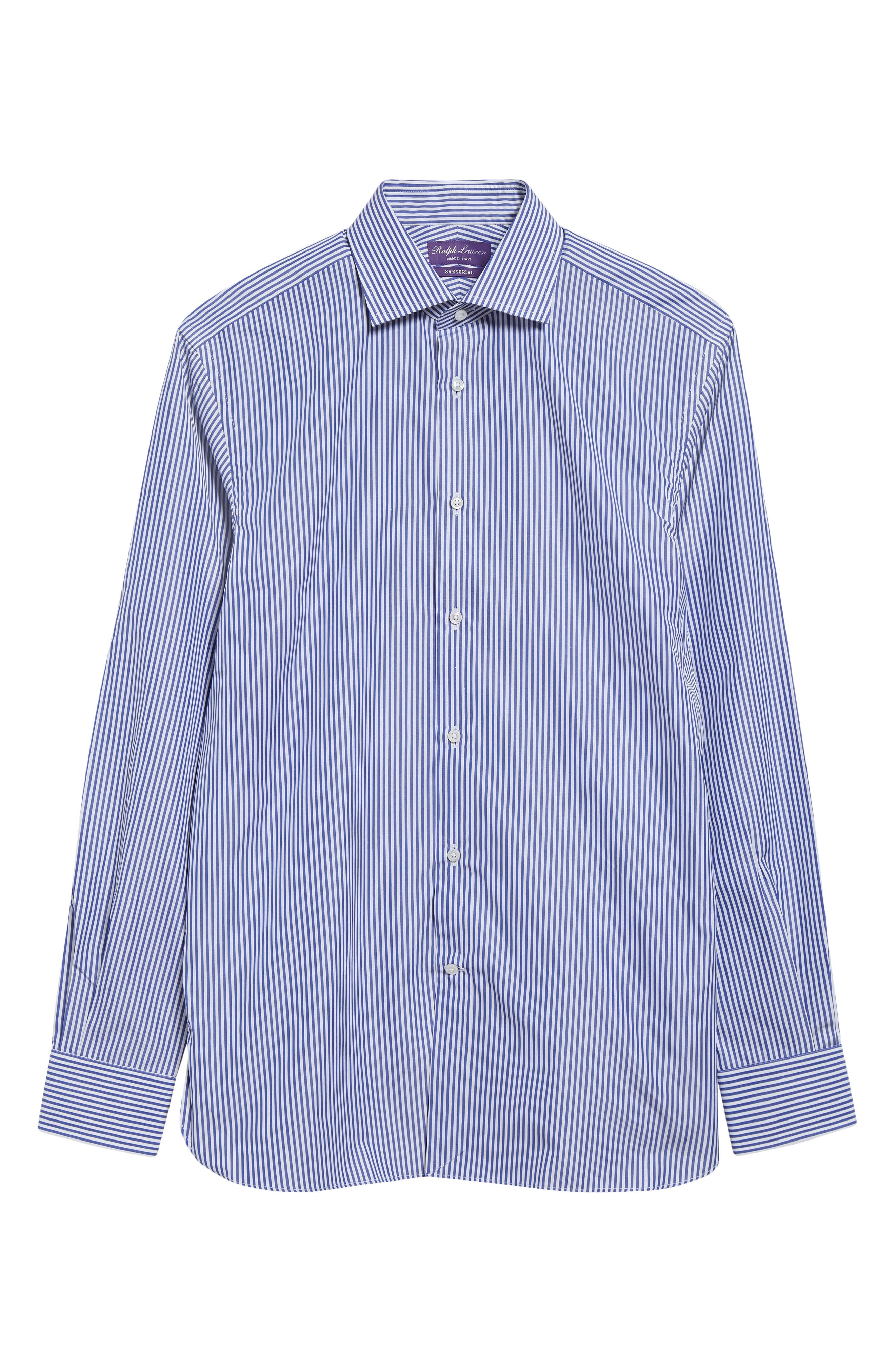 Ralph Lauren Purple Label Basic Bengal Stripe Cotton Poplin Button-Up Shirt in Medium Blue And White - 5