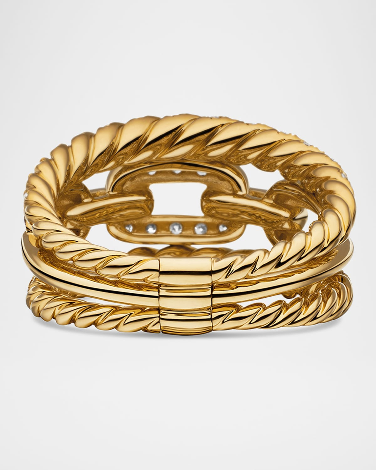 3-Row Full Pave Stax Ring with Diamonds and 18k Yellow Gold - 7