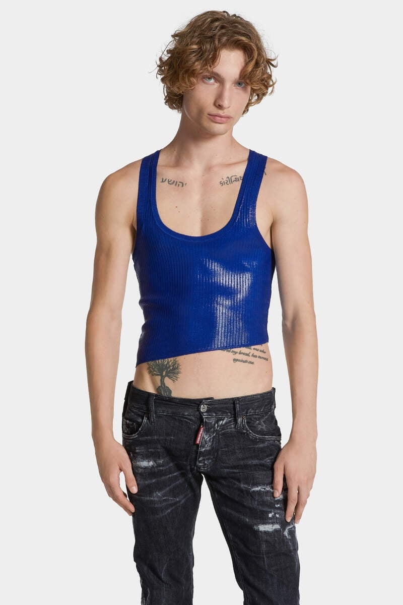 RIBBED KNIT ASYMMETRIC TOP - 3