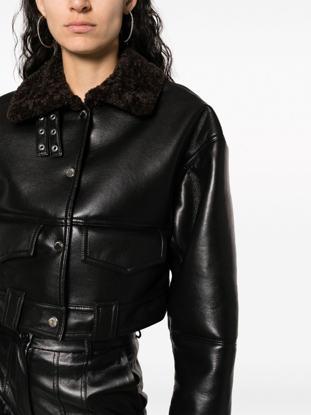 cropped leather jacket - 5