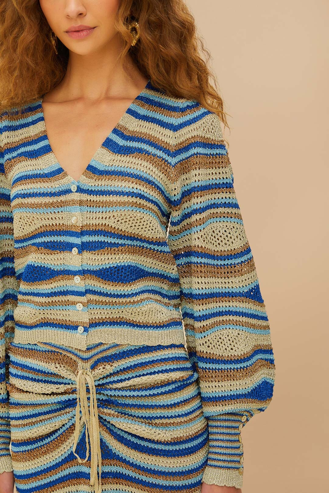 Blue Mixed Waves Knit Blouse - 3