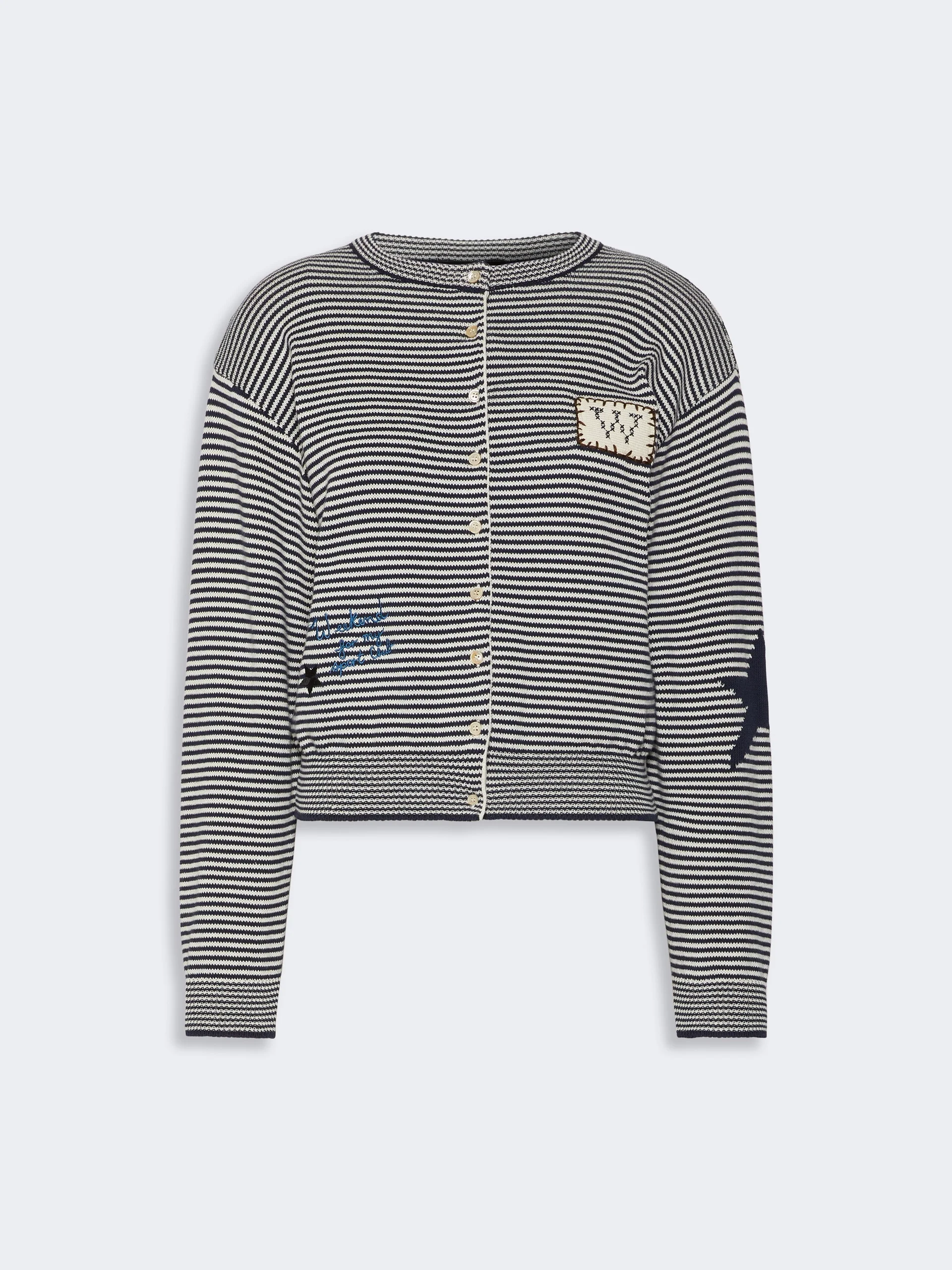 TEIERA Inlay-detail cotton yarn cardigan - NAVY - 1
