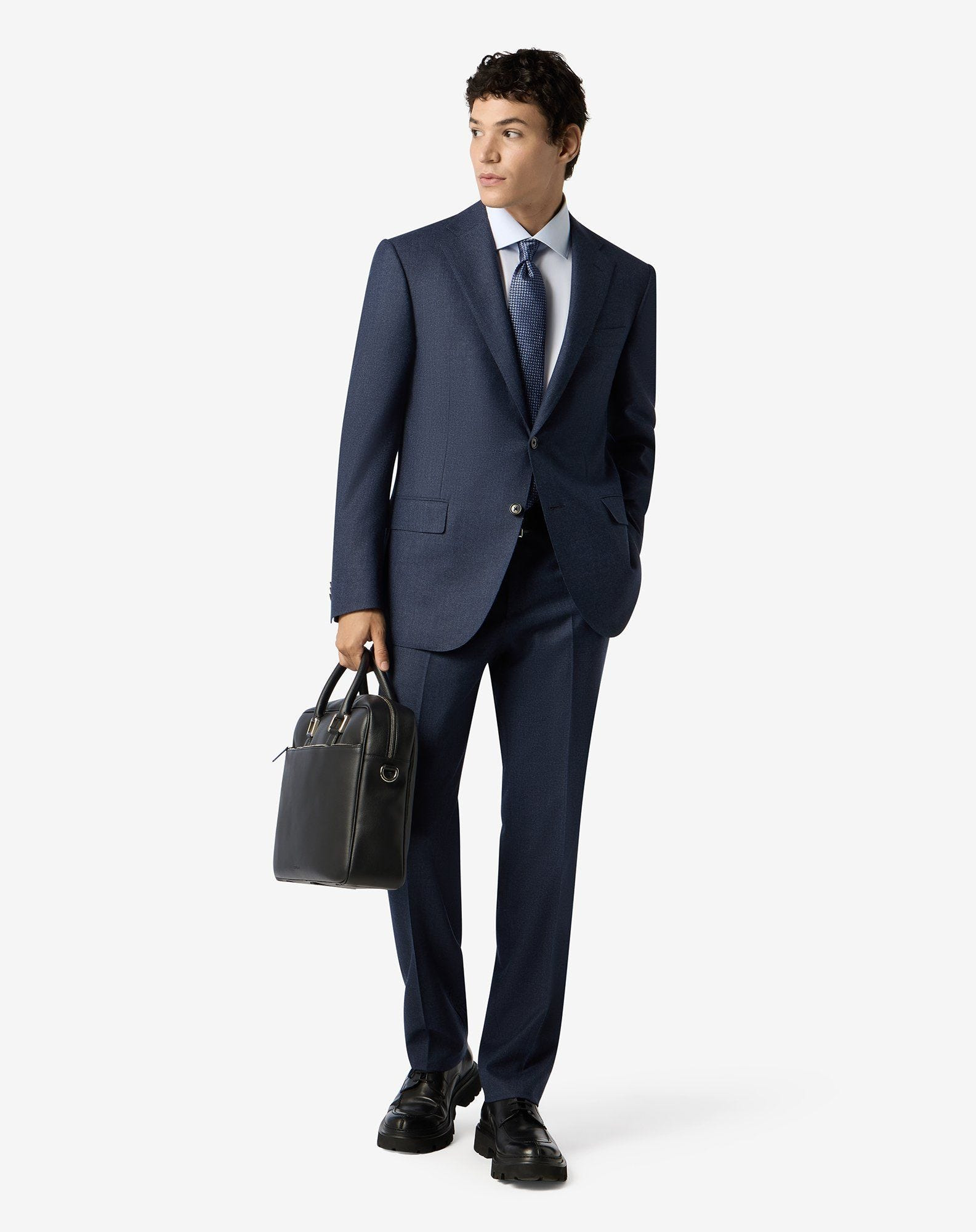 Blue micropatterned wool flannel and cashmere suit - 2