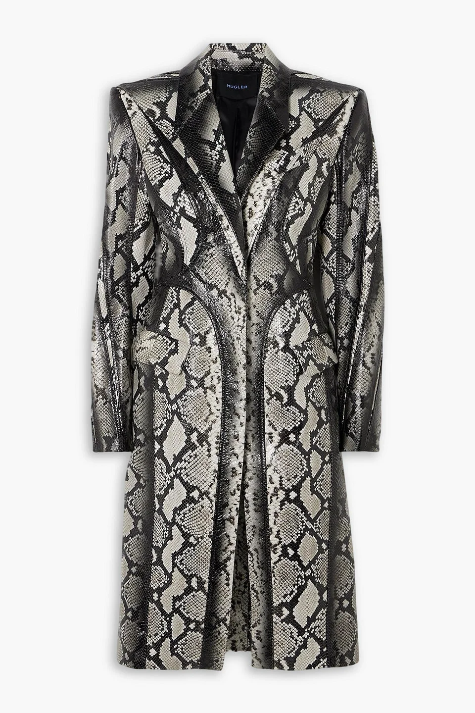 Paneled snake-effect leather coat - 1