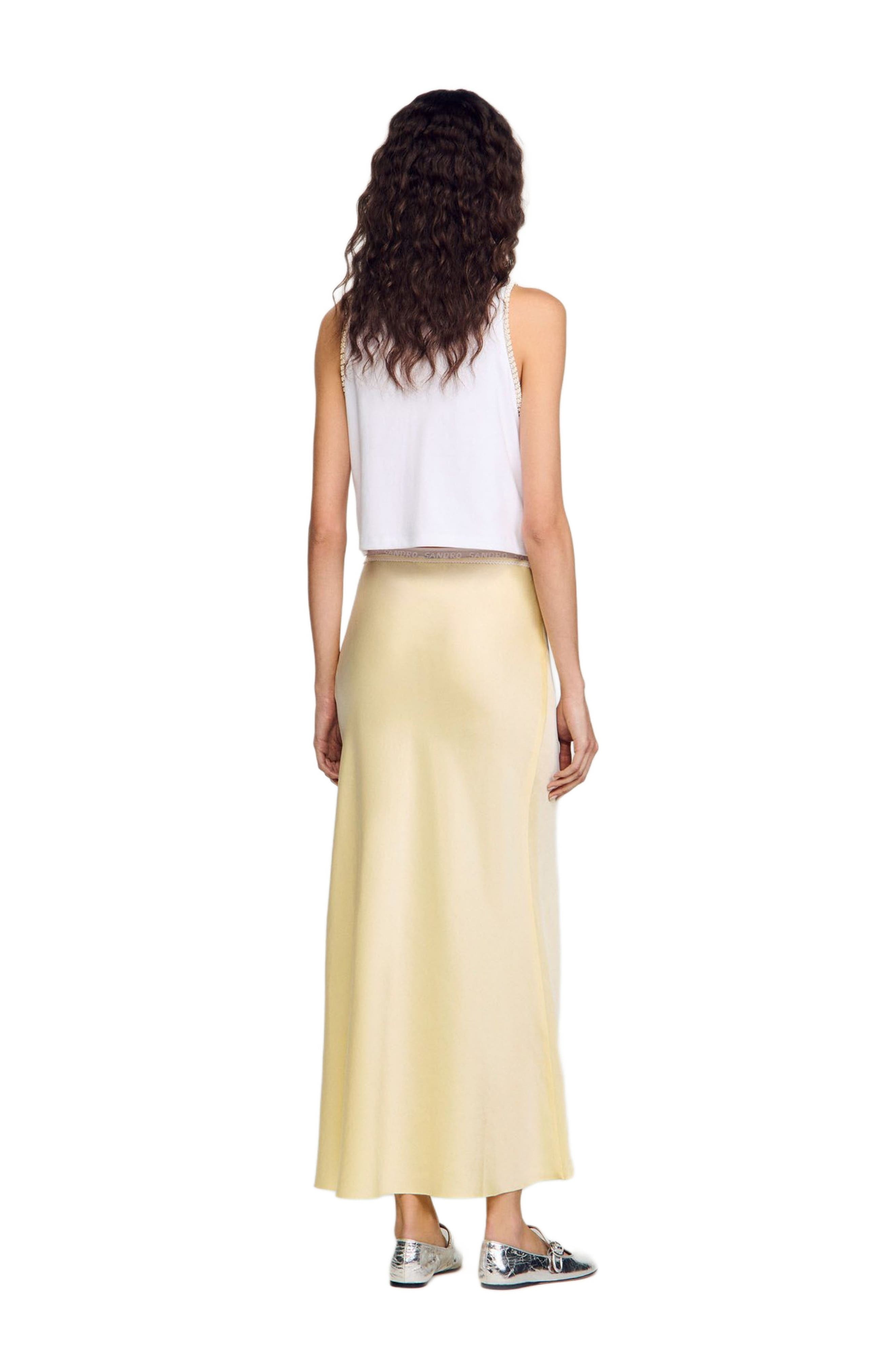 SANDRO Long satin-effect skirt in Yellow at Nordstrom - 2