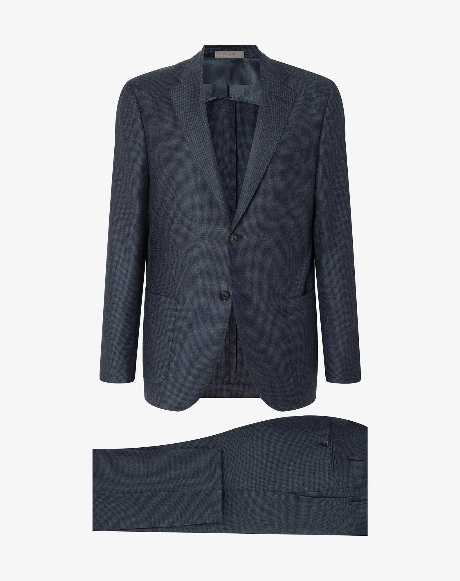Blue wool flannel and cashmere suit with herringbone pattern - 1