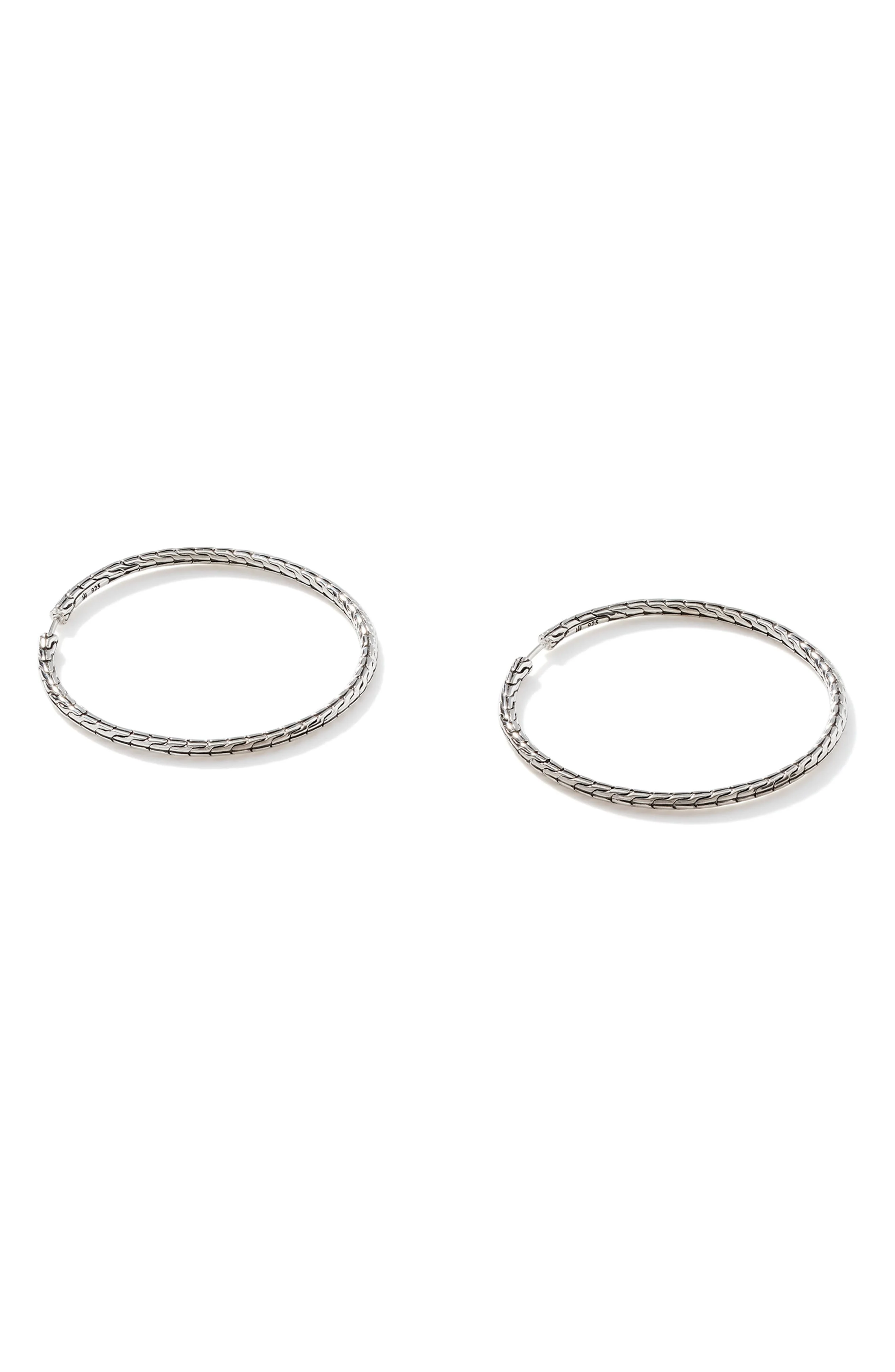 John Hardy Carved Chain Hoop Earrings, Silver, 50mm - 1