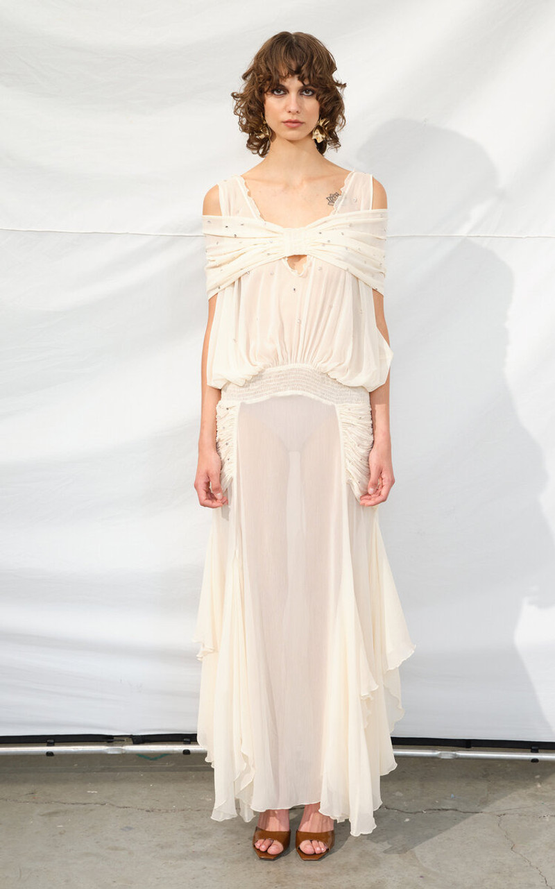 SIEDRÉS Blair Gathered Chiffon Dress ivory outlook