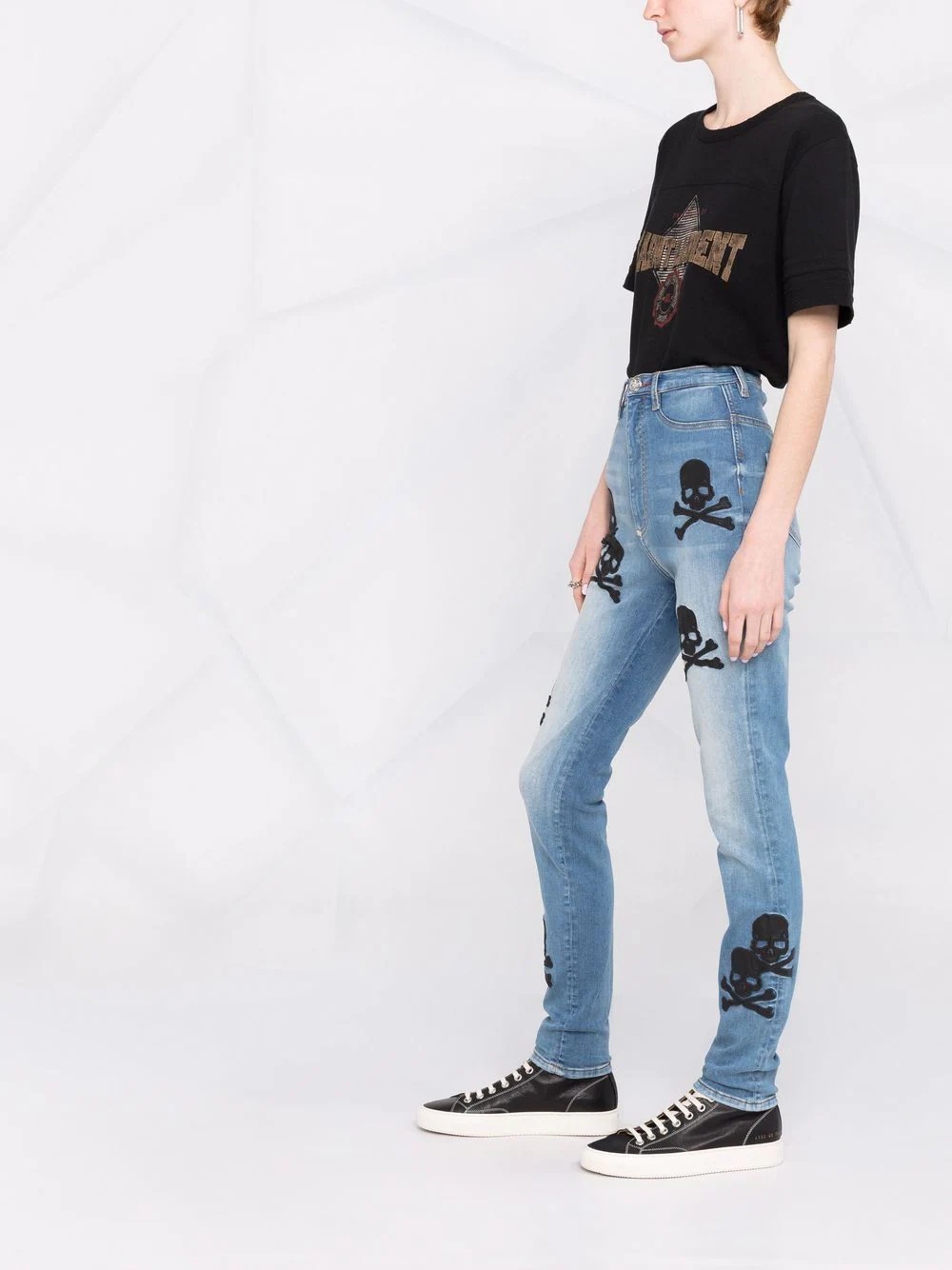 skull-patches high-waisted skinny jeans - 4