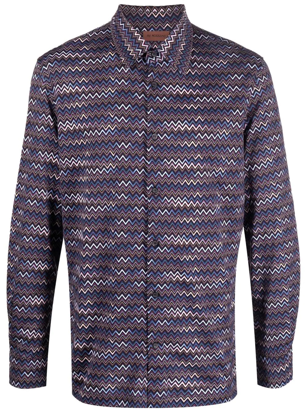 zigzag-pattern print long-sleeve shirt - 1