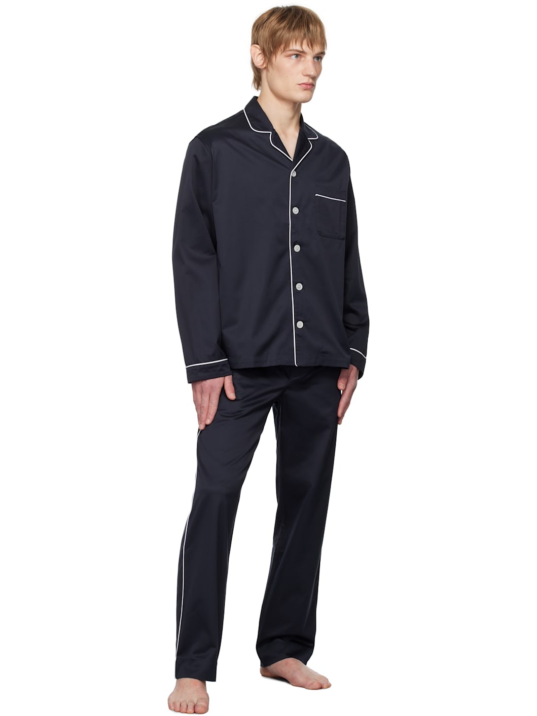 Navy Sateen Pyjama Pants - 4