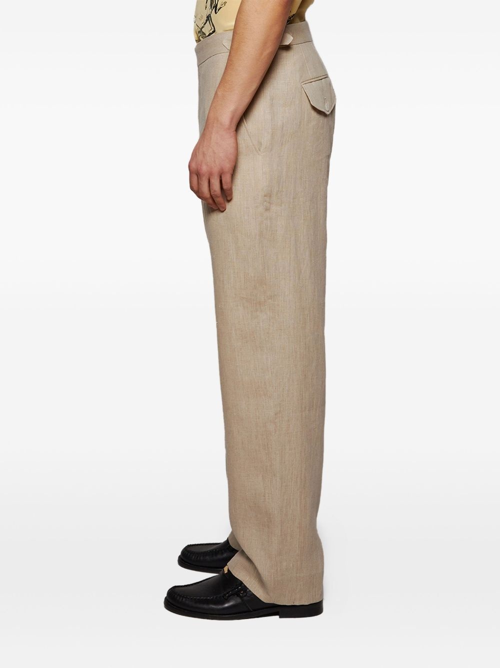 side-strap linen trousers - 4