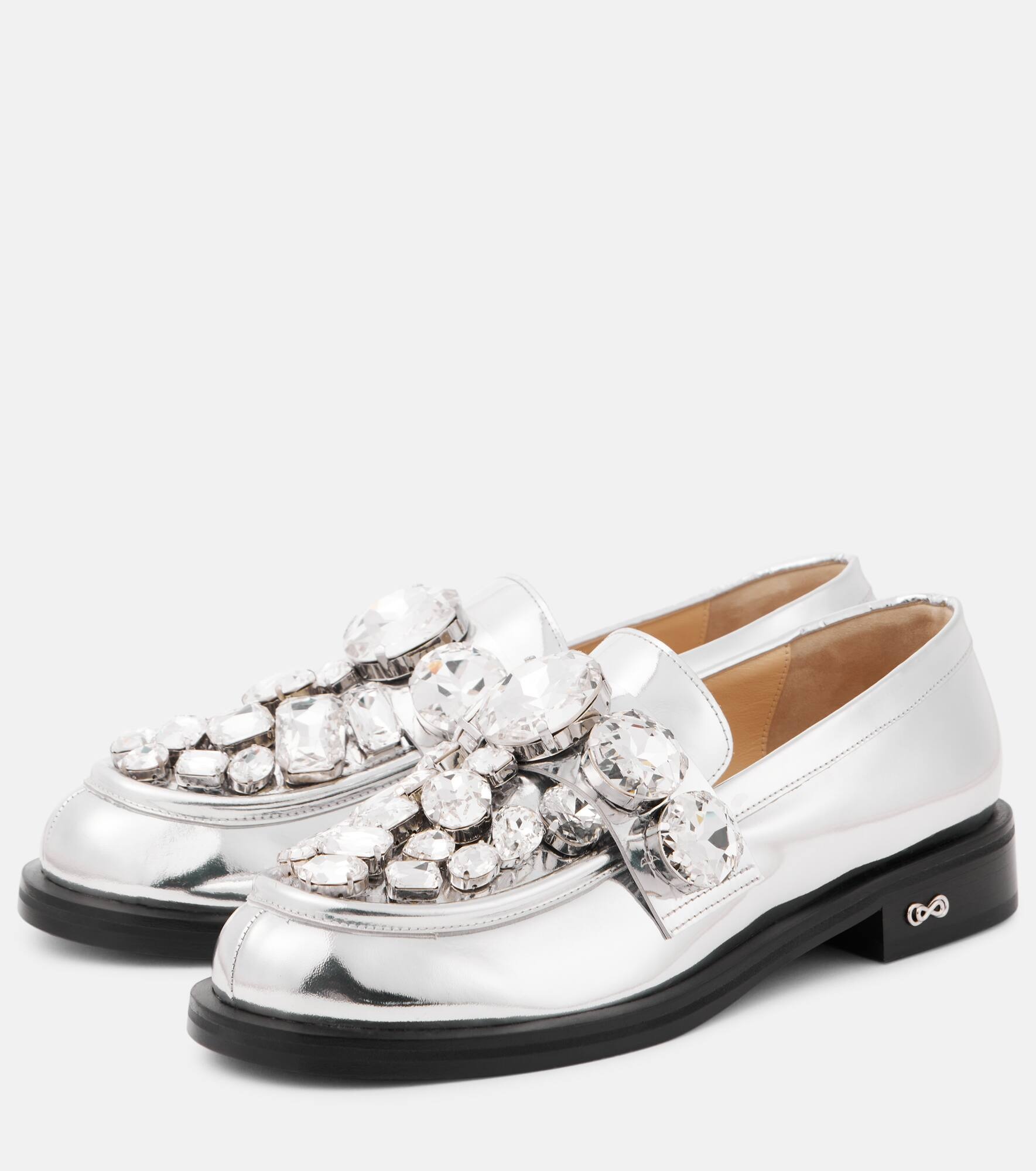 Crystal-embellished metallic leather loafers - 4