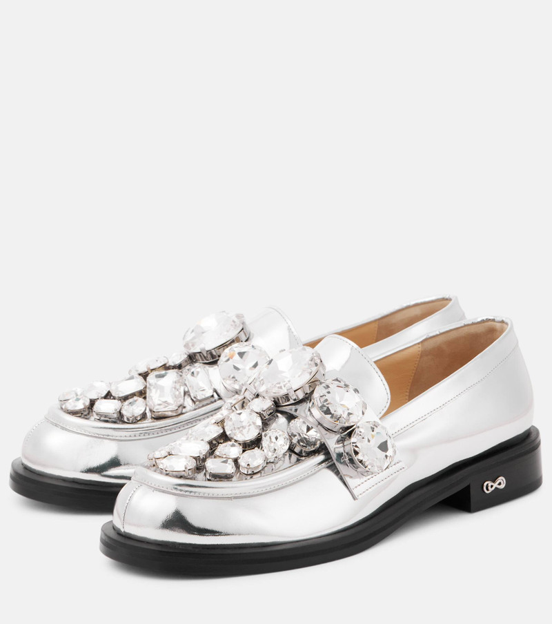 Crystal-embellished metallic leather loafers 4