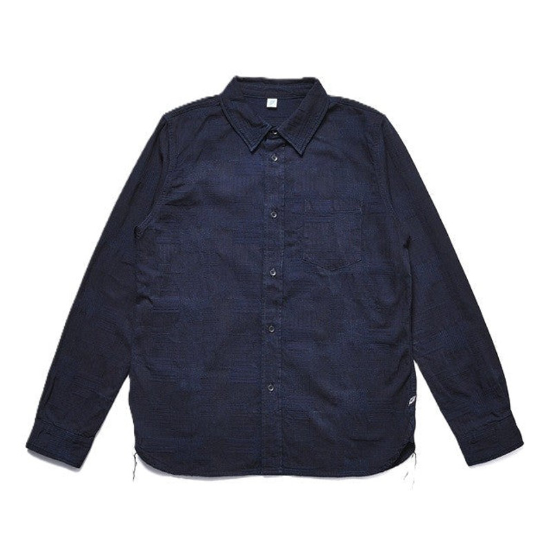 2239-ID Woven Jacquard BORO Patchwork Shirt - Double Indigo 1