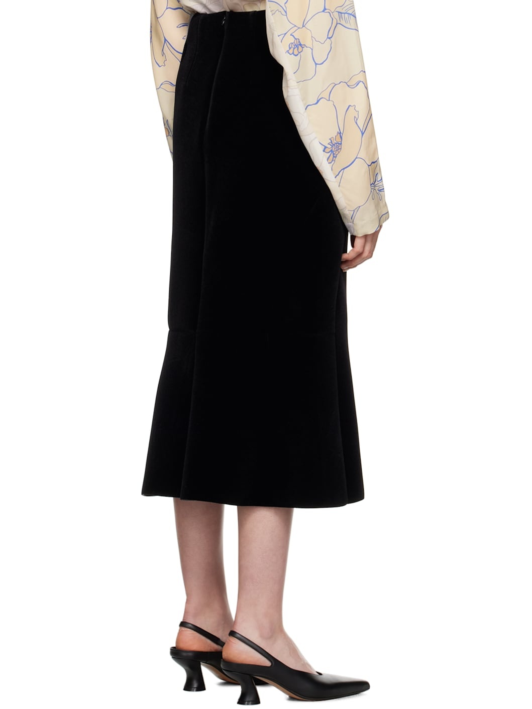 Black Velvet Tailored Midi Skirt - 3