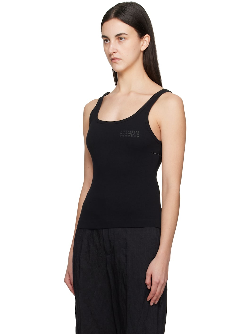 Black Cotton Ribbed Tank Top - 4