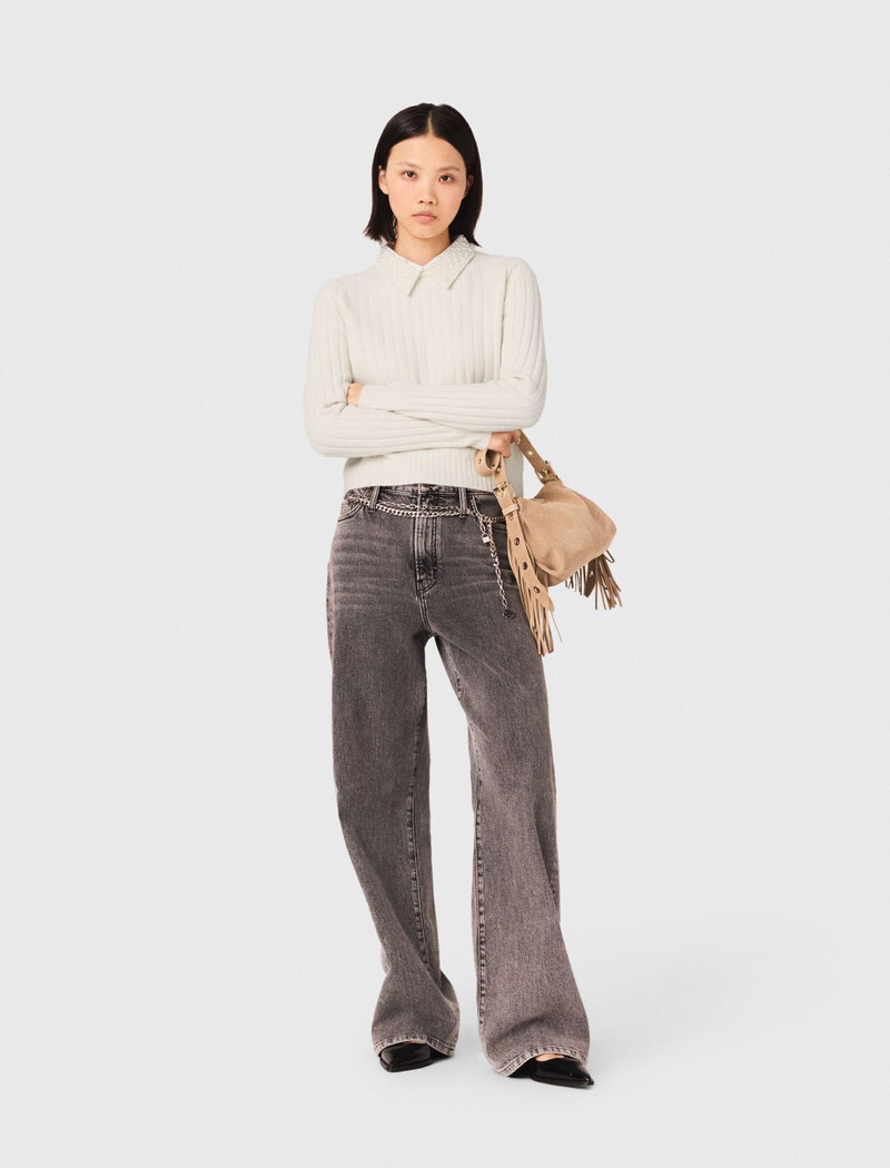 maje Pearl-collar ribbed jumper outlook