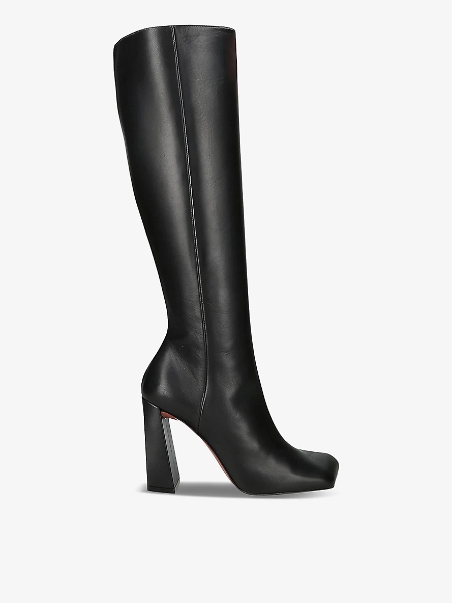 Marine square-toe leather heeled knee-high boots - 1