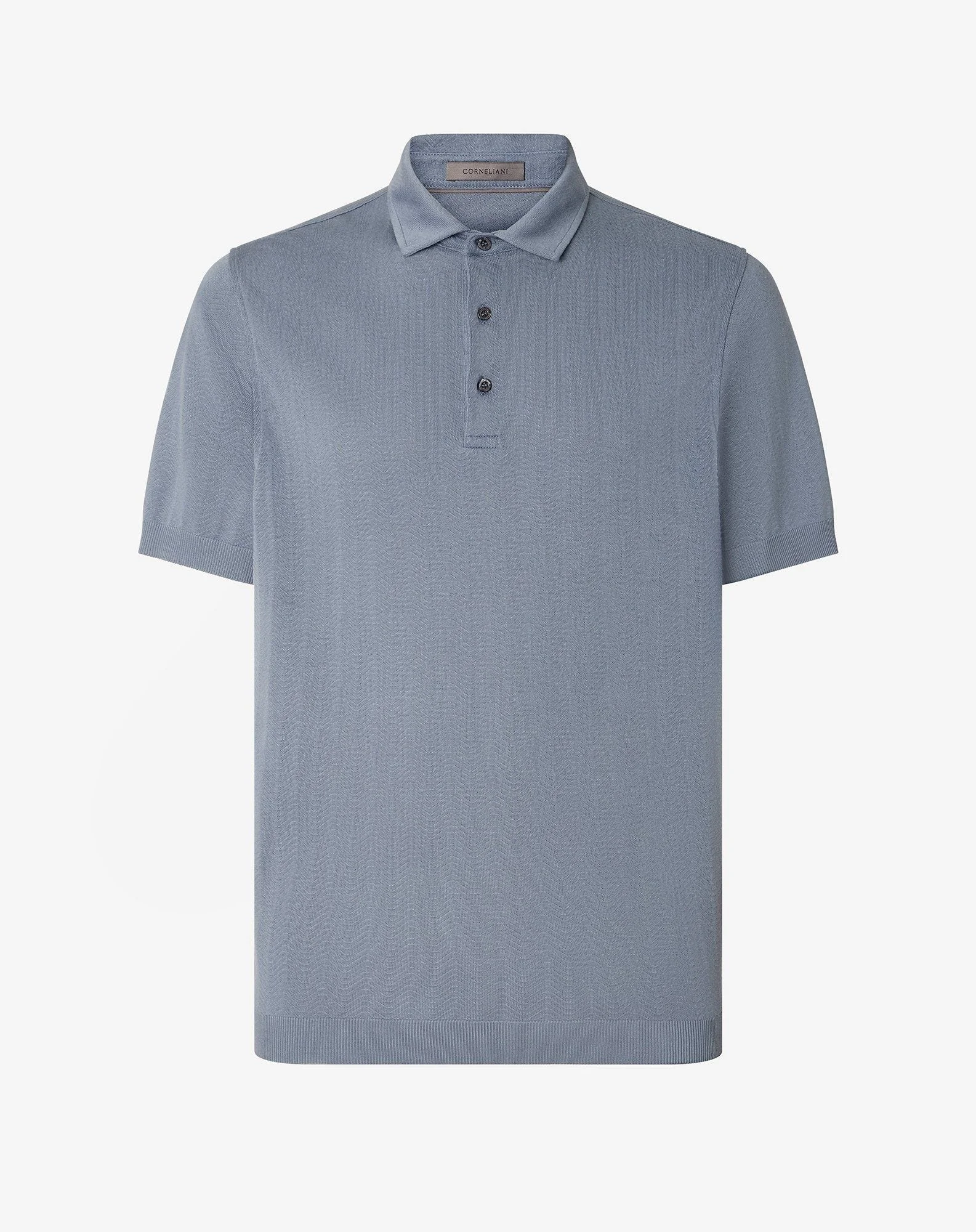 Cerulean blue button-up lisle thread polo shirt - 1