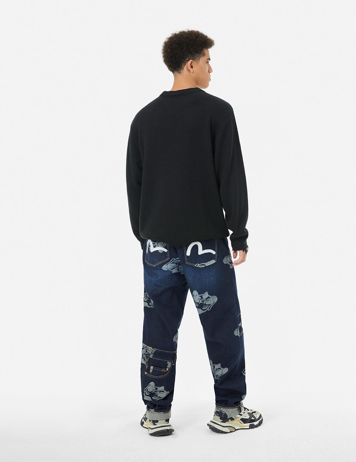 Seagull Embroidery and Godhead Jacquard Straight Fit Jeans - 3
