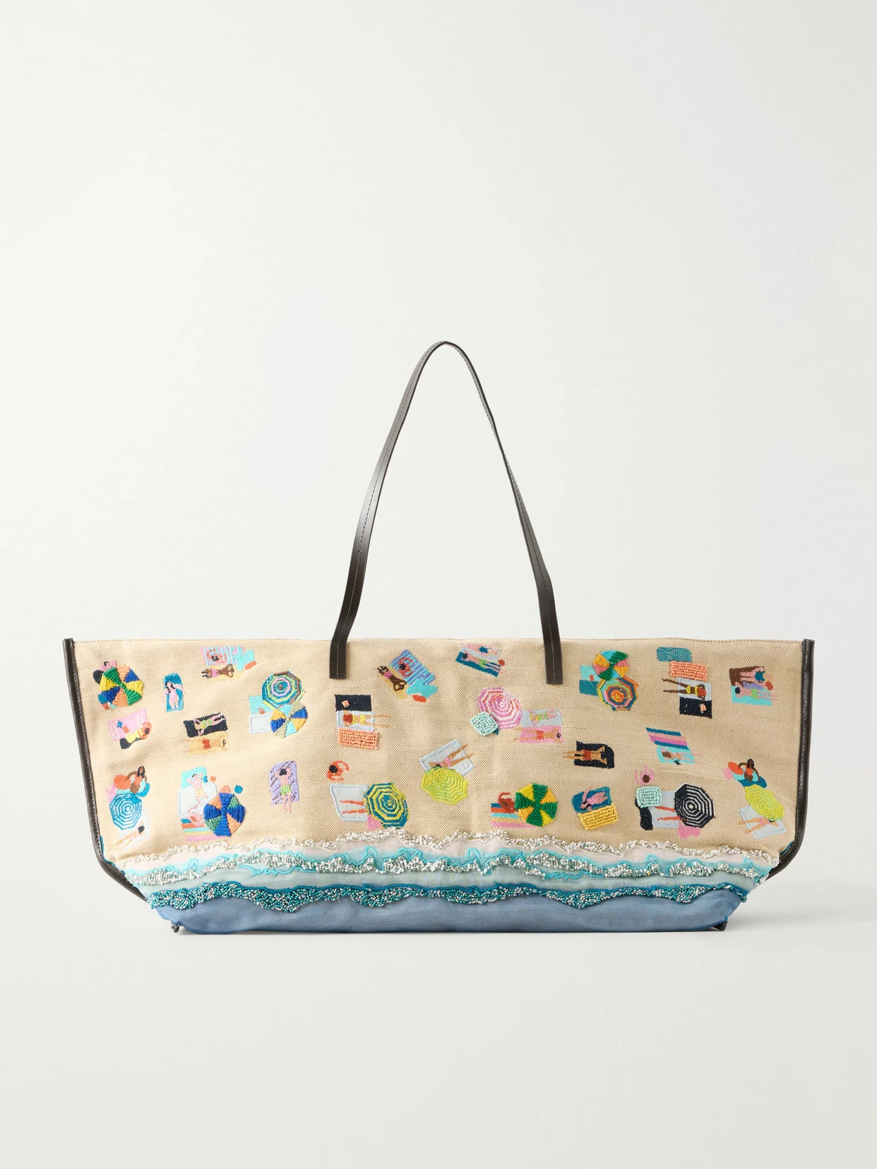 Christos Large Leather-trimmed Embroidered Bead-embellished Canvas Tote - 1