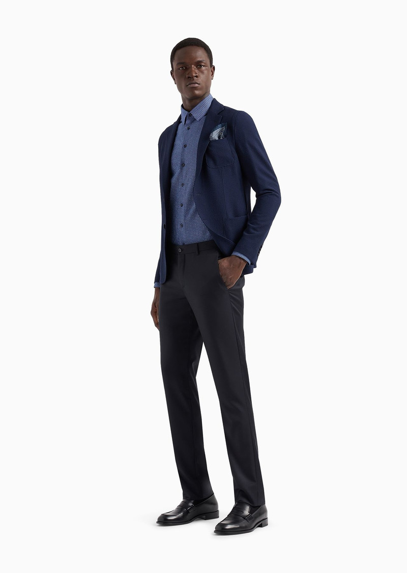 GIORGIO ARMANI Regular-fit cotton-seersucker shirt with a geometric motif outlook