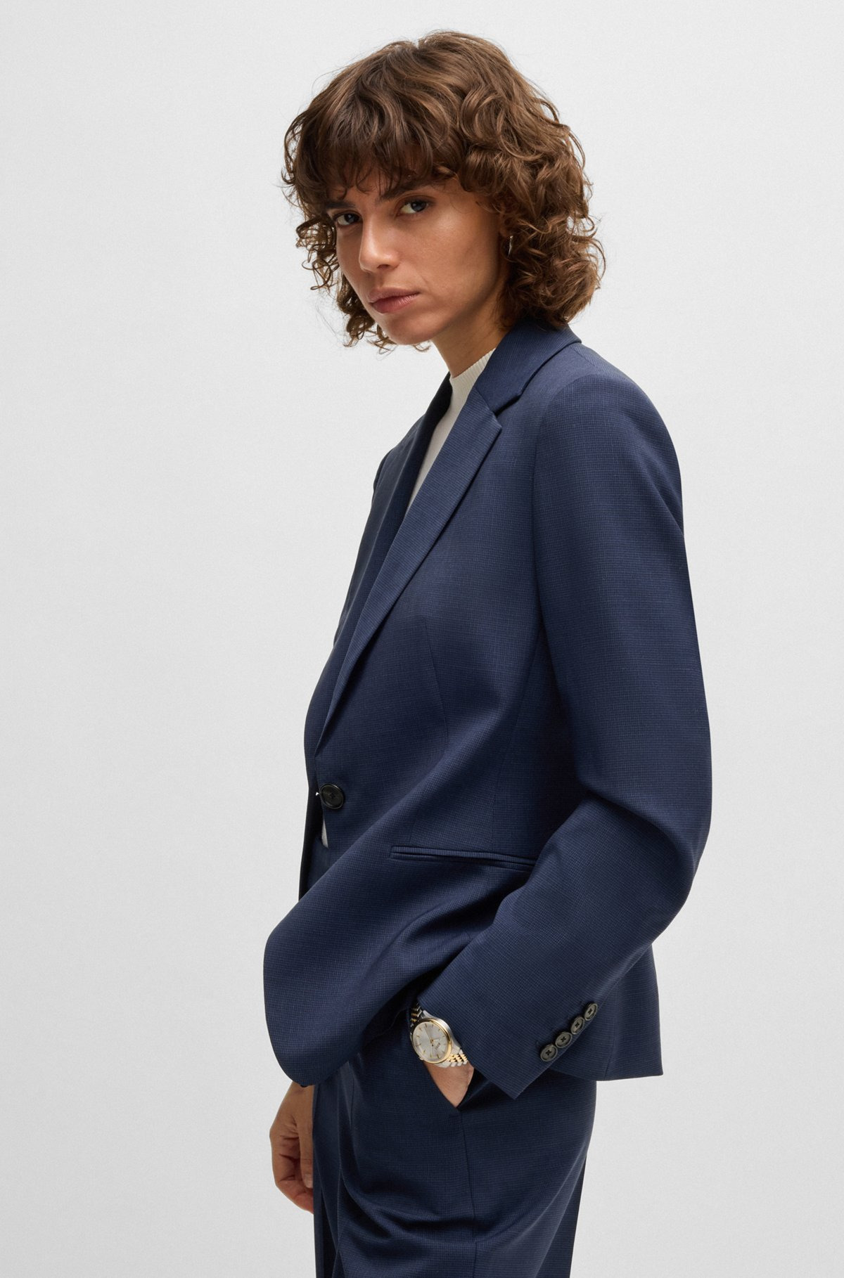 REGULAR-FIT BLAZER IN MICRO-CHECK VIRGIN WOOL - 6