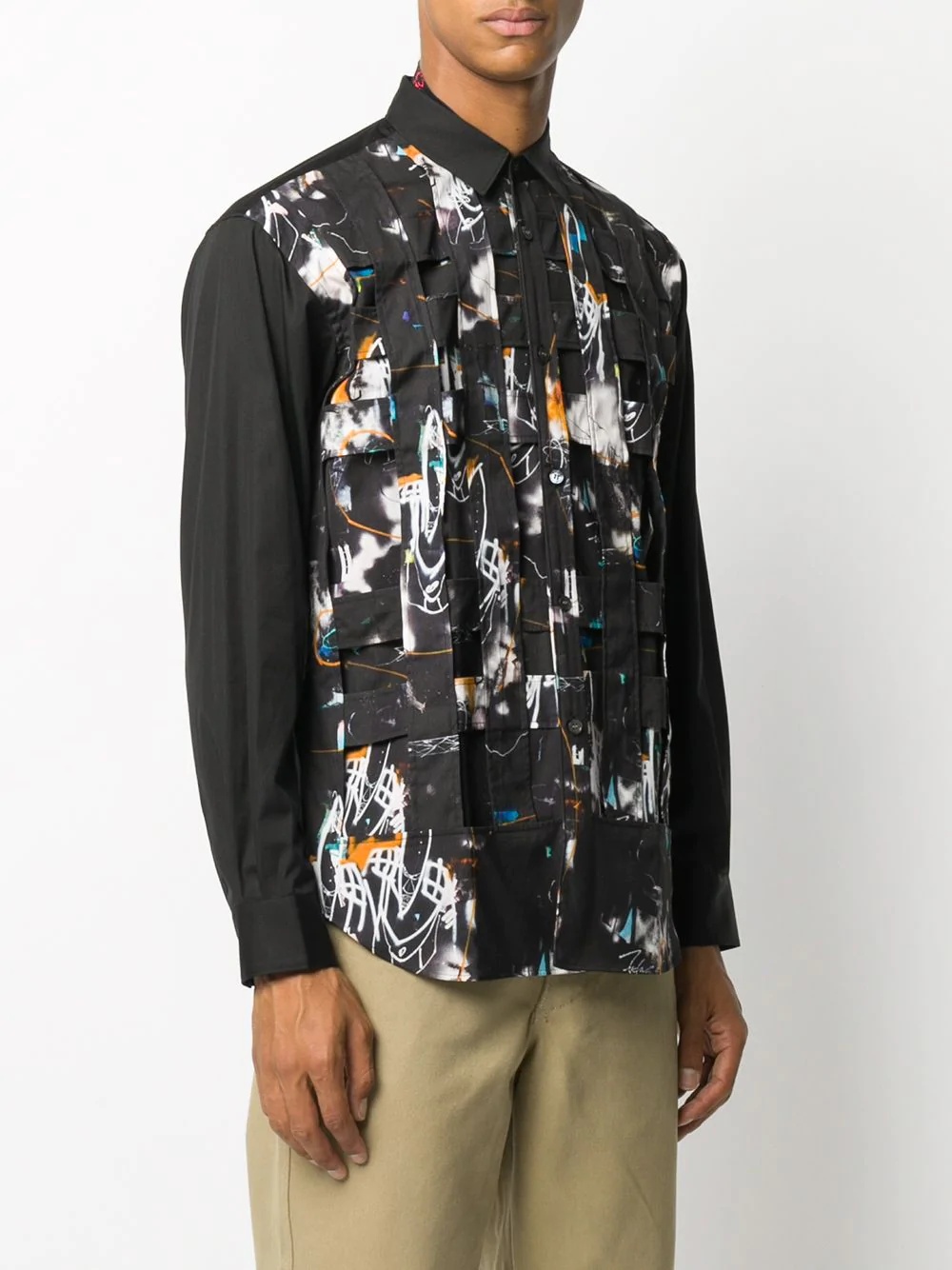 abstract print button-down shirt - 3