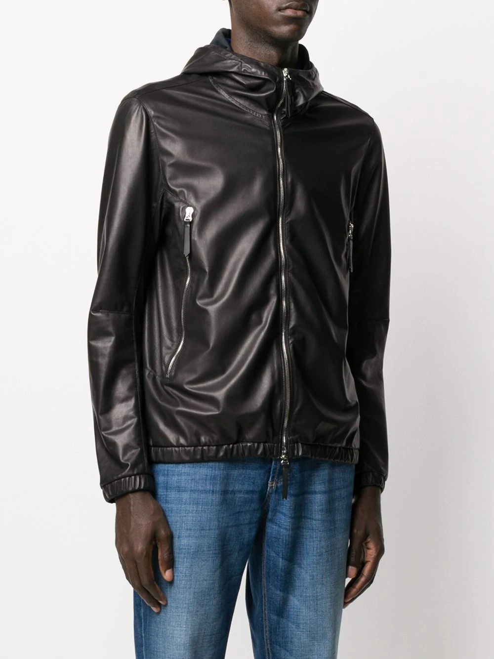 hooded leather jacket - 3