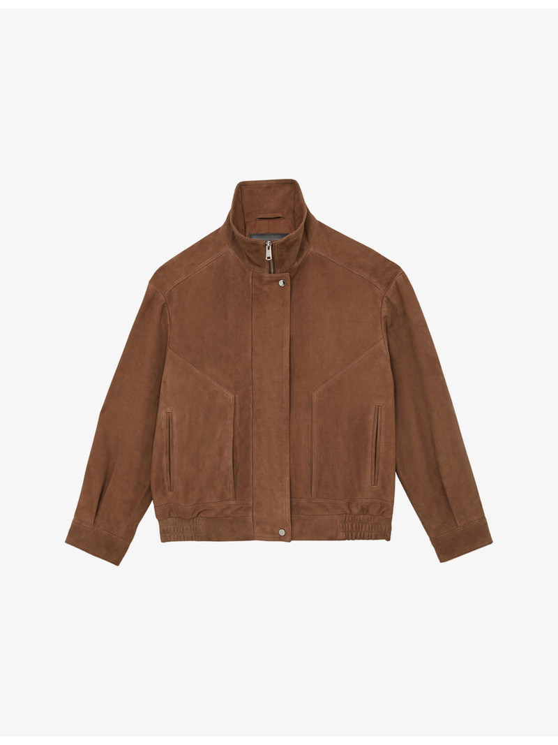 Kiara Funnel-Neck Suede Bomber Jacket 1
