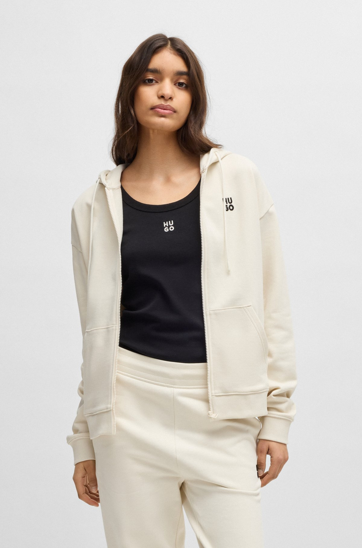 COTTON-TERRY ZIP-UP HOODIE WITH STACKED LOGO - 2