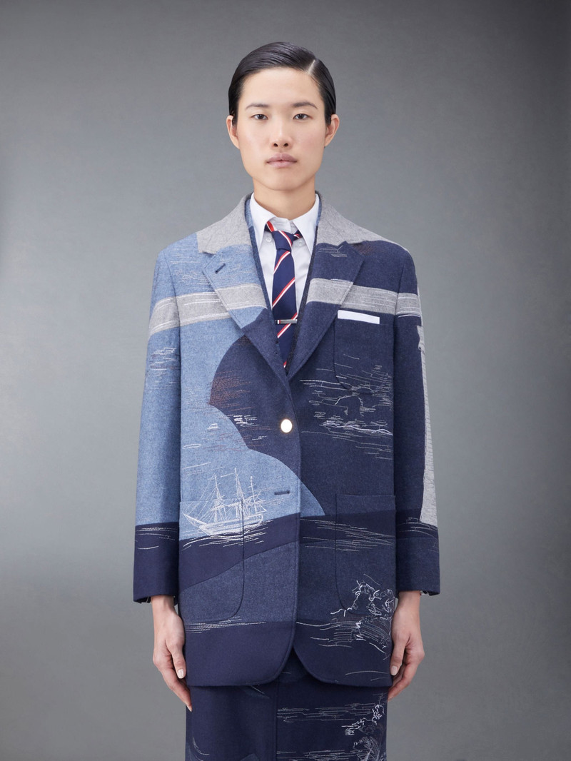 Thom Browne Wool Flannel Stitch Detail Oversized Sack Sport Coat outlook