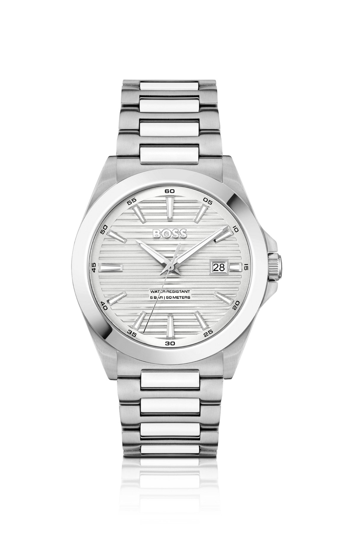 BRUSHED-AND-POLISHED STAINLESS-STEEL WATCH WITH GROOVED DIAL - 1