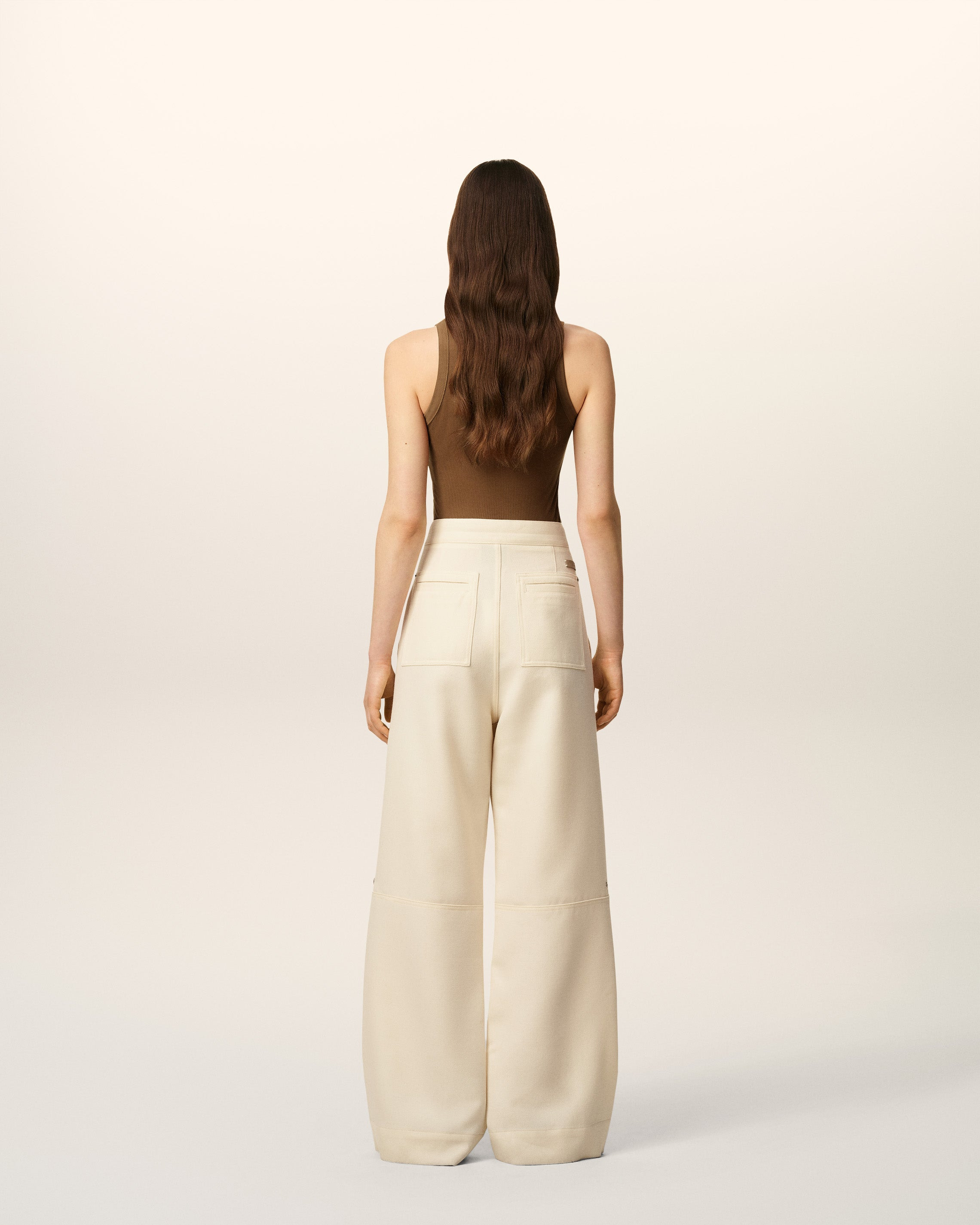 WHITE WOOL ZIPPED TROUSERS - 4