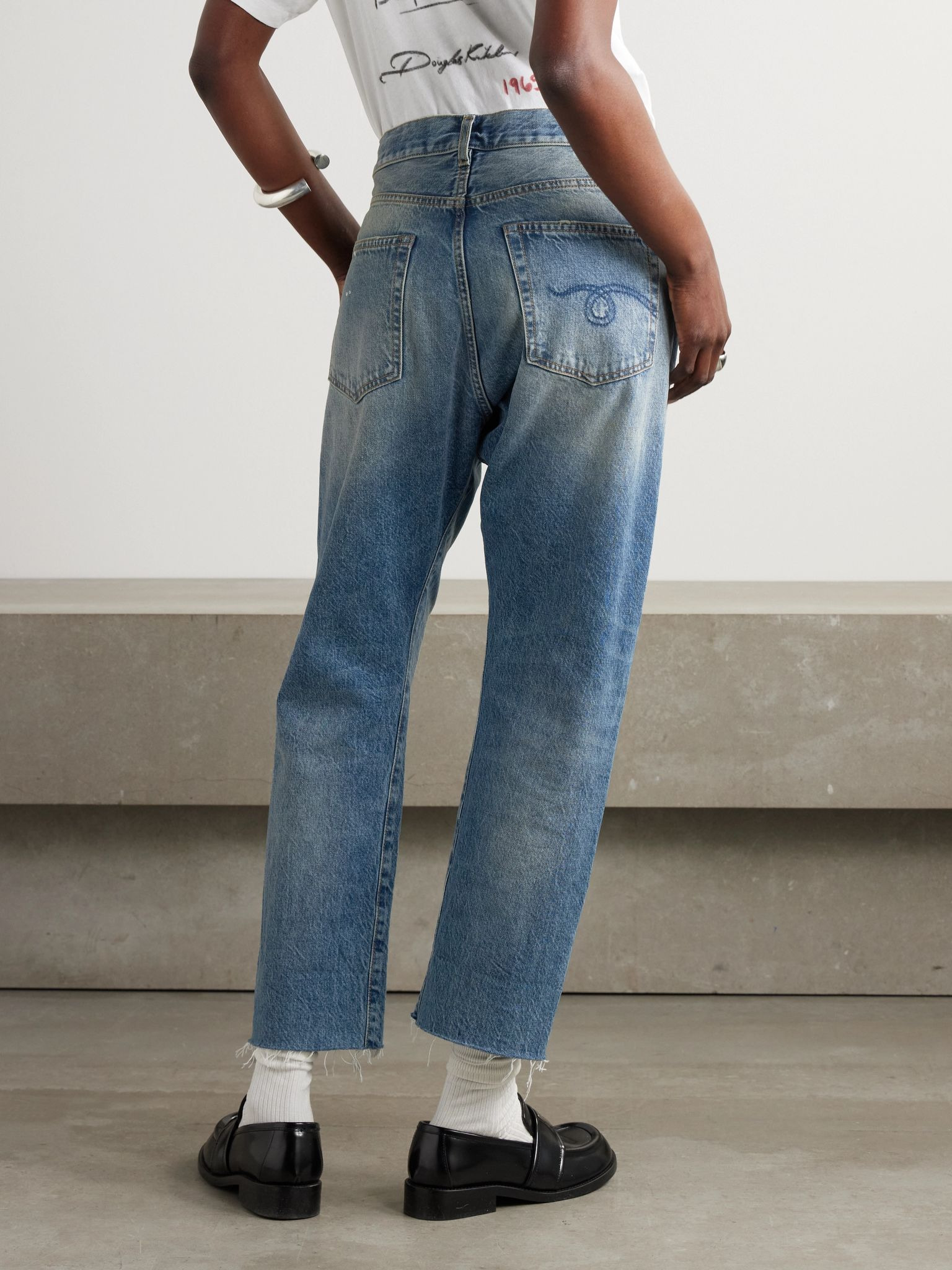 Crossover asymmetric distressed high-rise wide-leg jeans Mid denim - 4