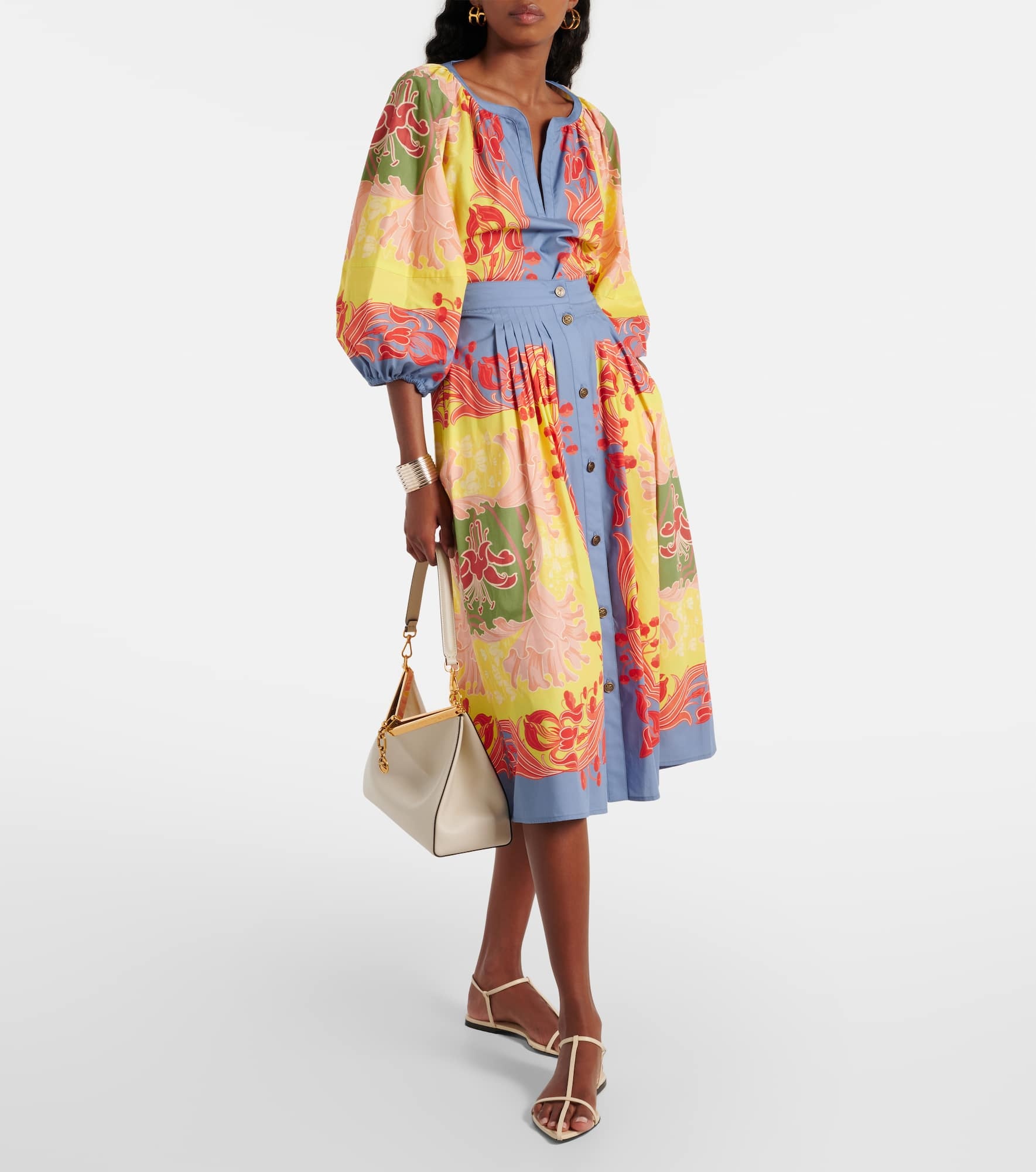 Printed cotton poplin midi skirt - 2