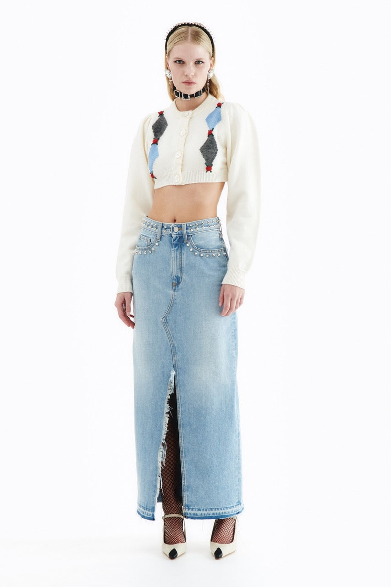 Alessandra Rich DIAMOND KNITTED CROPPED CARDIGAN WITH EMBROIDERY outlook