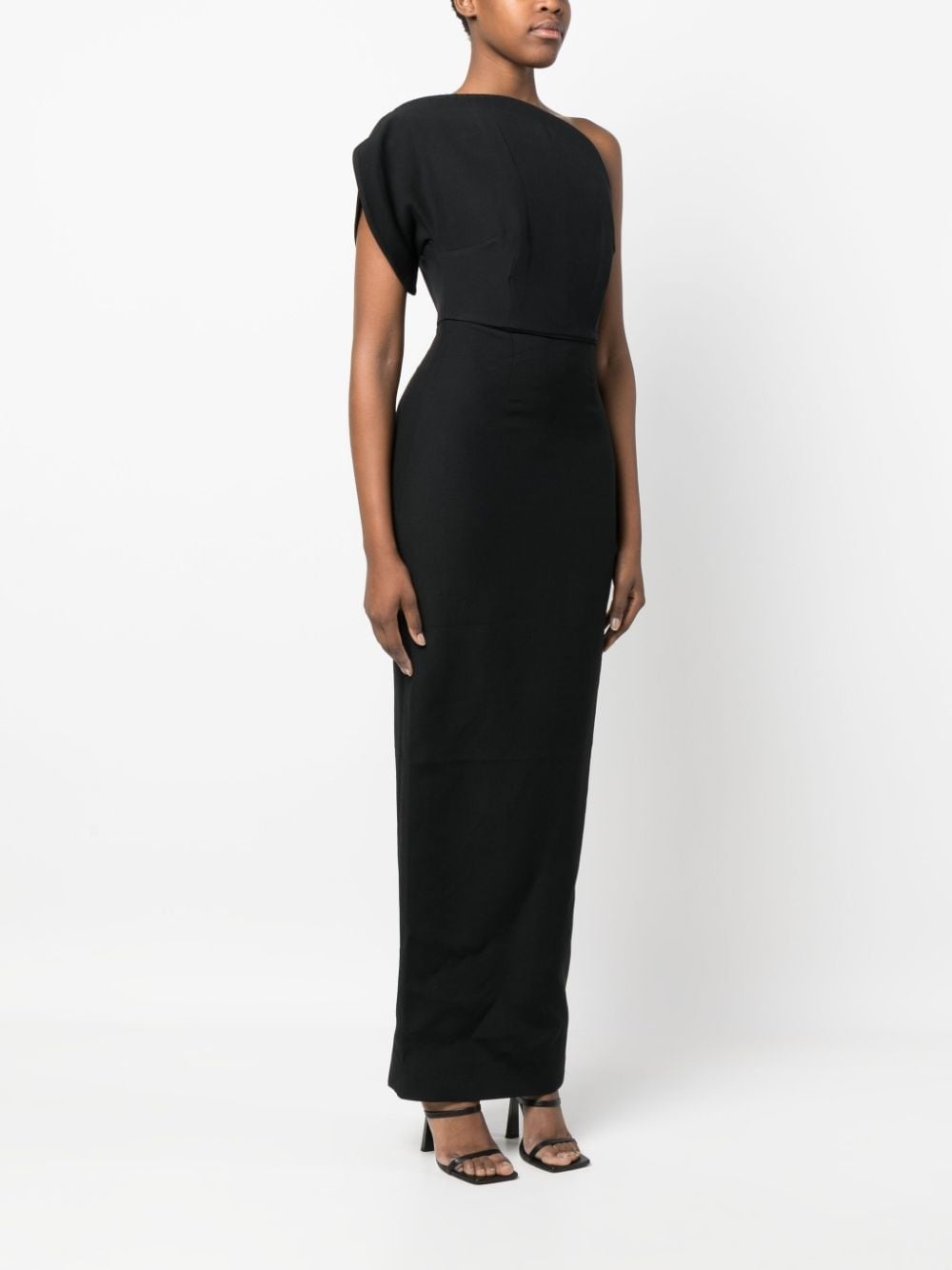 asymmetric silk-wool maxi dress - 3