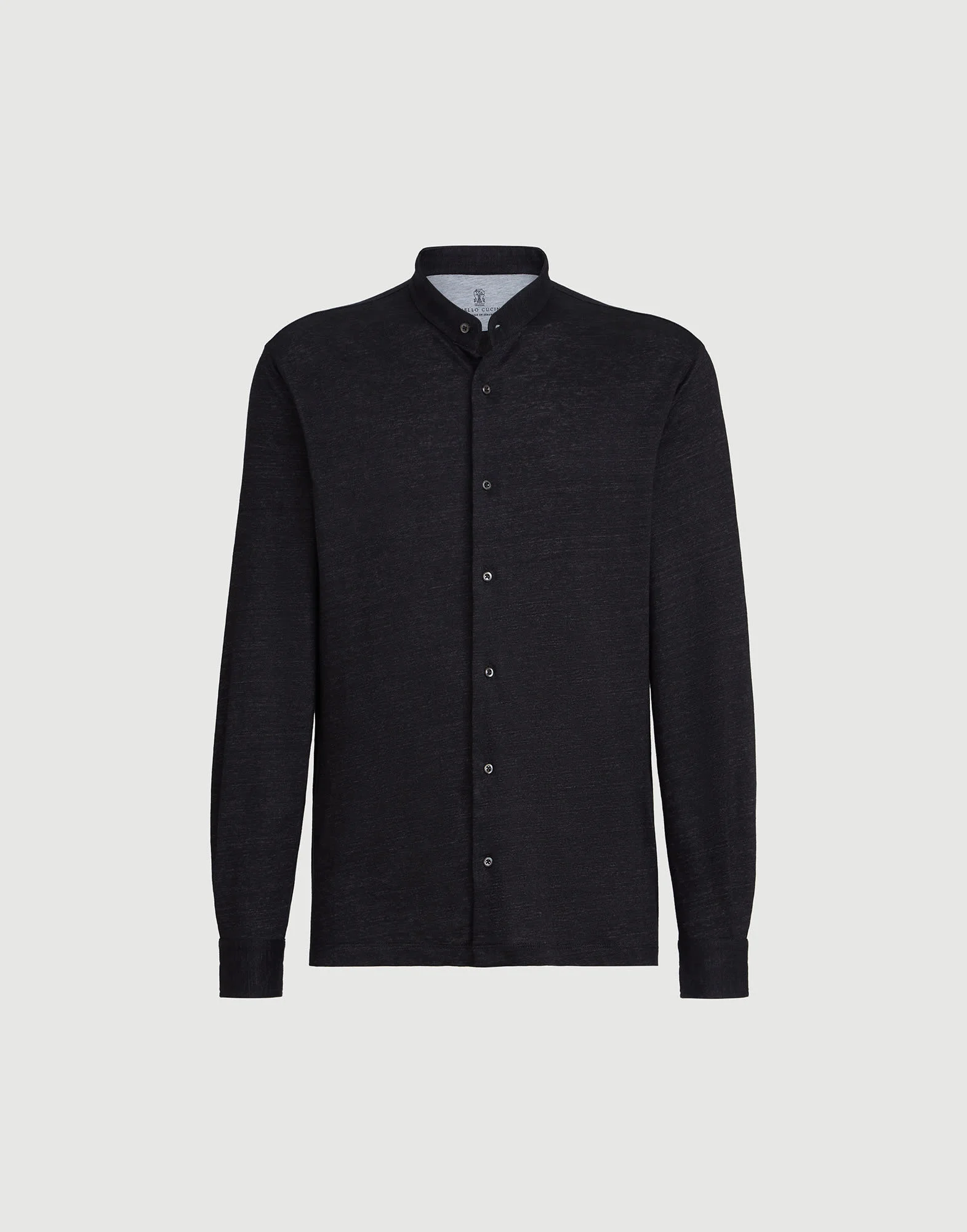 Linen and cotton mélange jersey shirt with Mandarin collar - 1