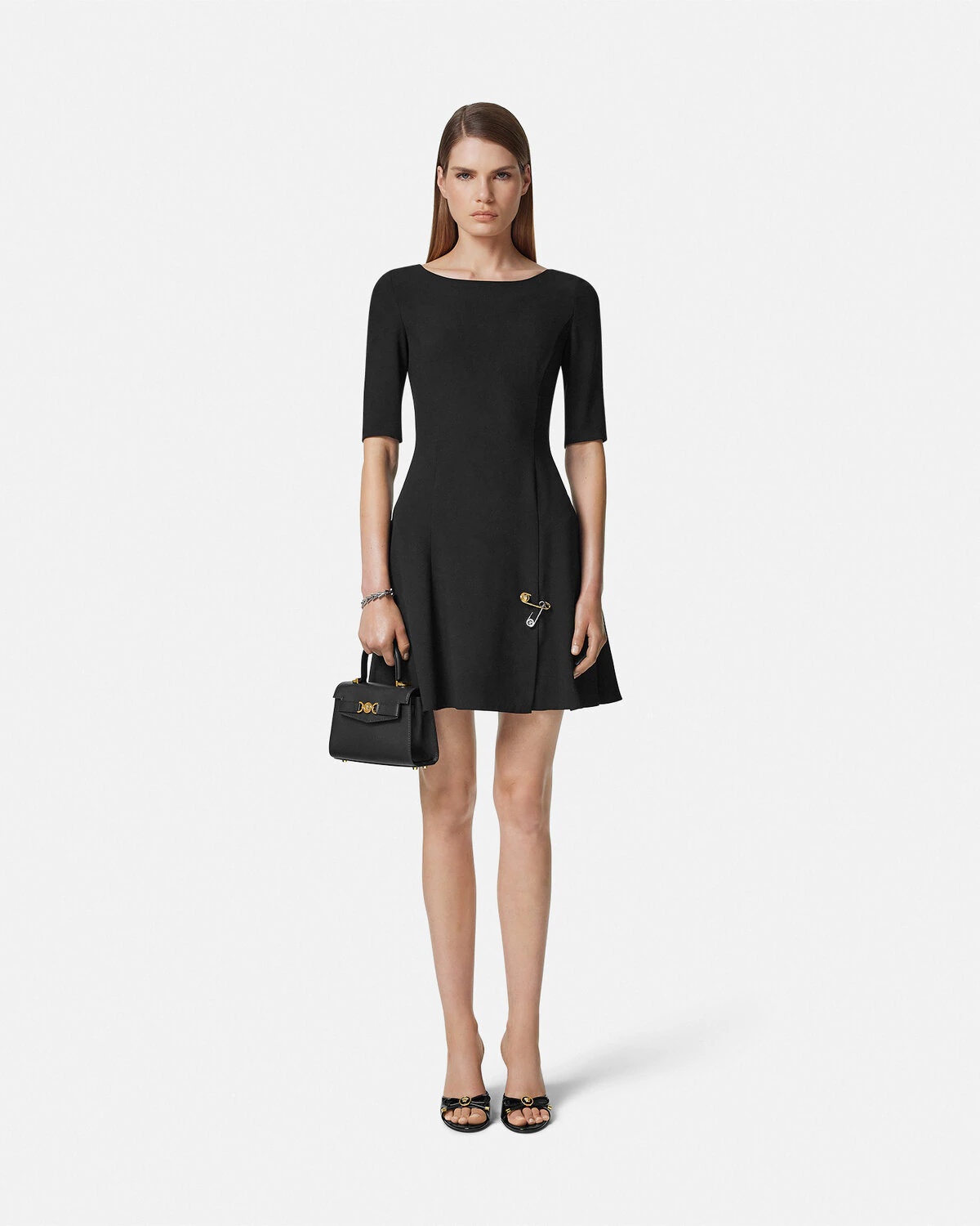 Safety Pin Flared Matte Satin Mini Dress - 2