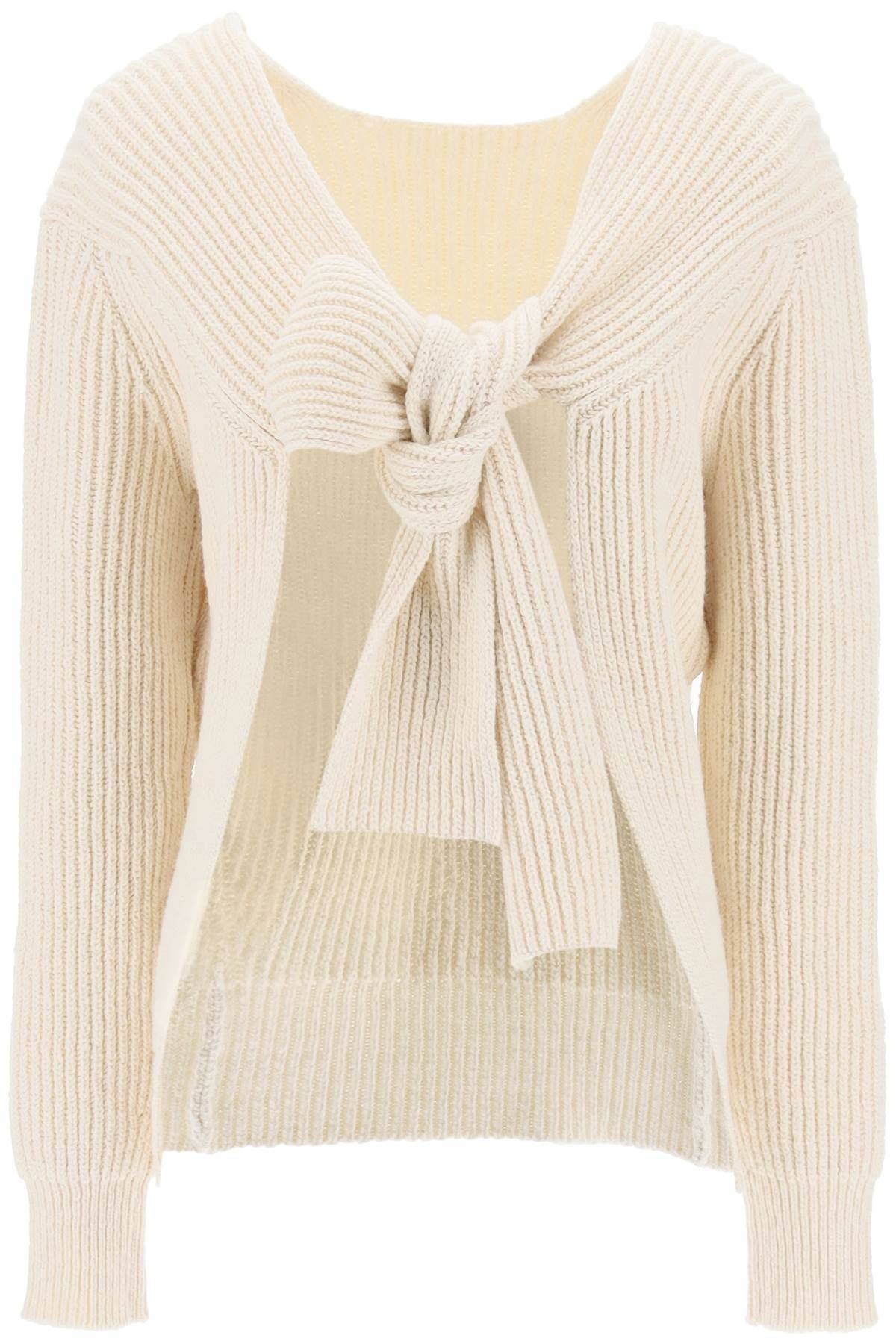 RIBBED SWEATER WITH TIEABLE CLOSURE - 1